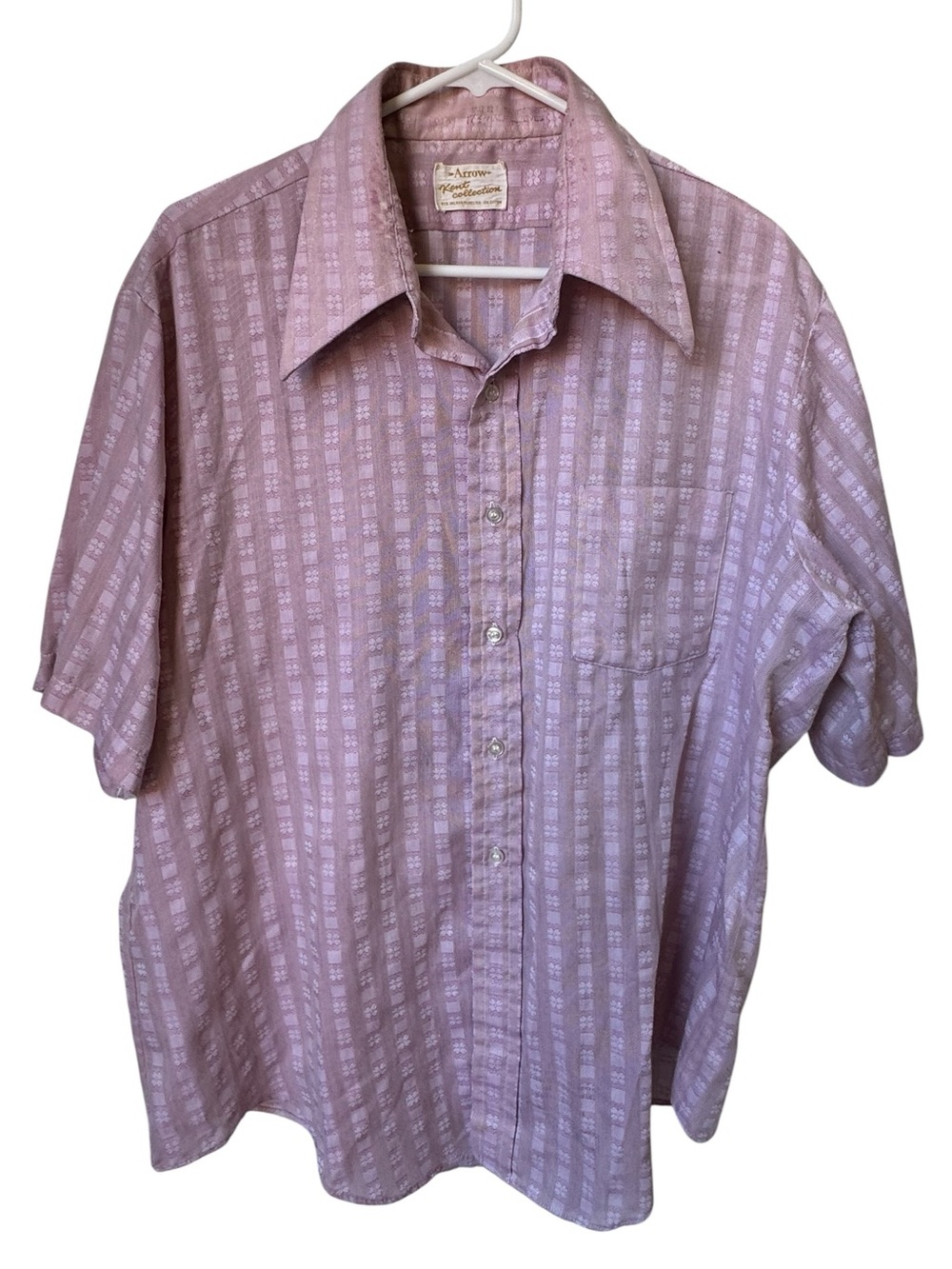 Vintage Arrow Lavender Pink Short-Sleeve Button-Up Shirt Men’s L 17